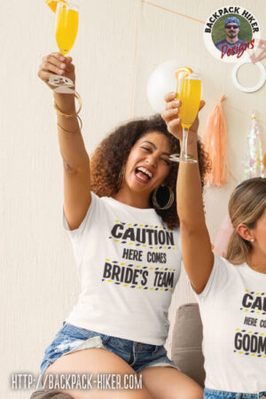 Tricou petrecerea burlacitelor - Caution - here comes brides team