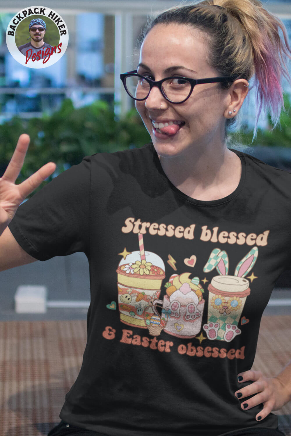 Cadou de Paste - Tricou Retro Groovy - Stressed blessed and easter obsessed