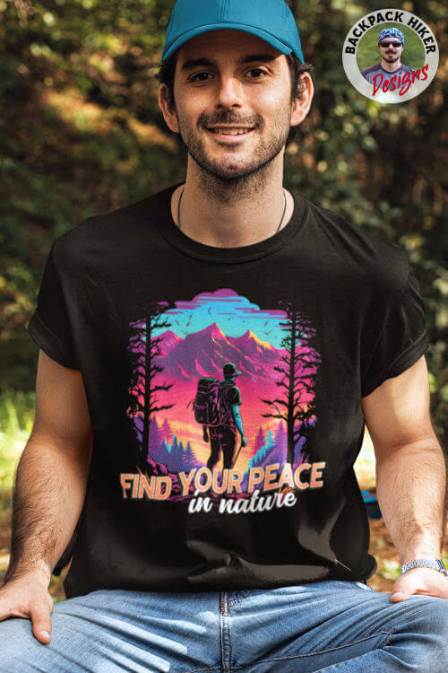 Tricou in stil synthwave - Find your peace in nature