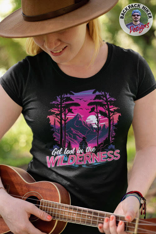 Tricou in stil synthwave - Get lost in the wilderness