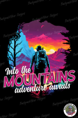 Tricou in stil synthwave - Into the mountains adventure awaits