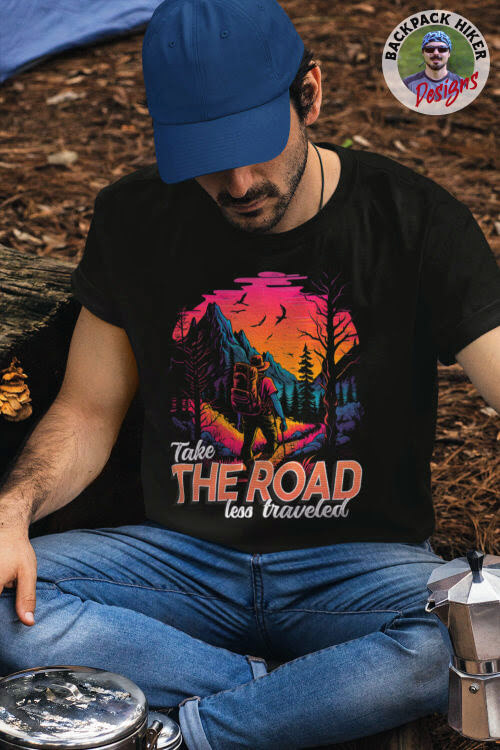 Tricou in stil synthwave - Take the road less traveled