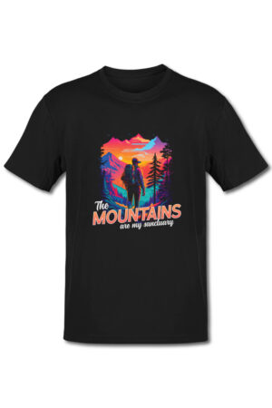 Tricou in stil synthwave - The mountains are my sanctuary