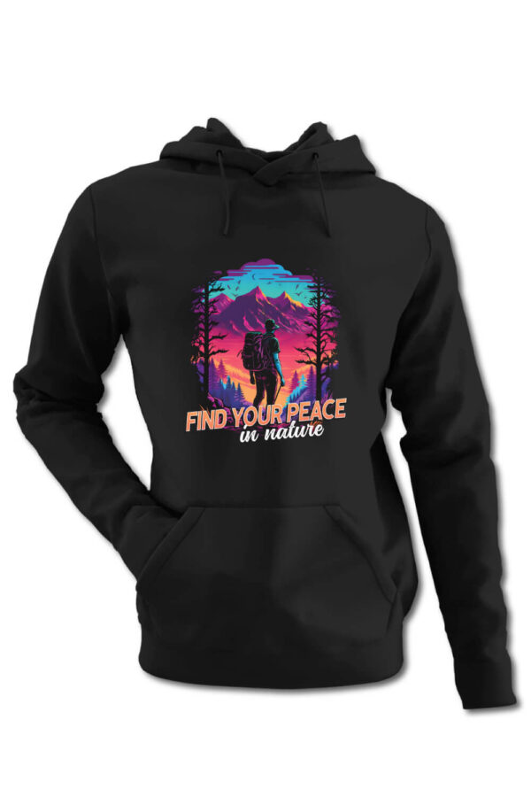 Hanorac personalizat in stil synthwave - Find your peace in nature