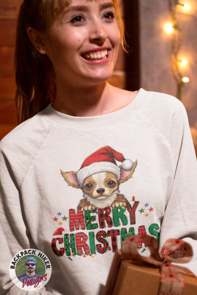 Bluză personalizată cu urări de Crăciun si cățel Chihuahua