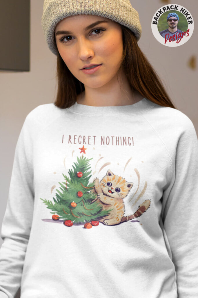 Bluză personalizată de Crăciun cu pisici - I regret nothing