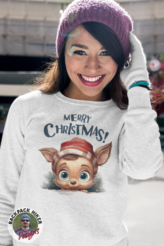 Bluză personalizată de Crăciun pui de ren - Merry Christmas Little Reindeer